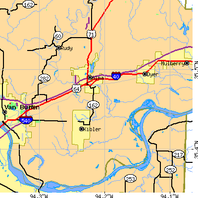 Zip code 72921 close-up map