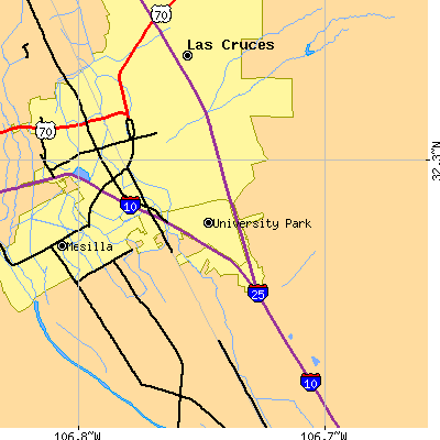 Zip code 88001 close-up map