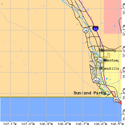 Zip code 88008 close-up map