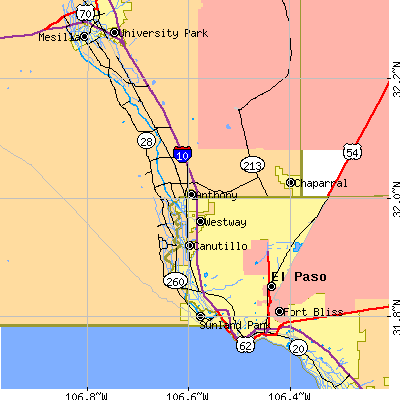 Zip code 88021 close-up map