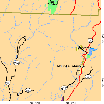 Zip code 72934 close-up map