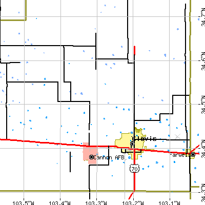 Zip code 88101 close-up map