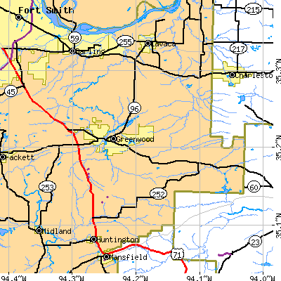 Zip code 72936 close-up map