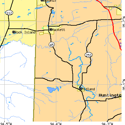 Zip code 72937 close-up map