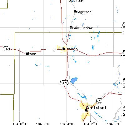 Zip code 88210 close-up map