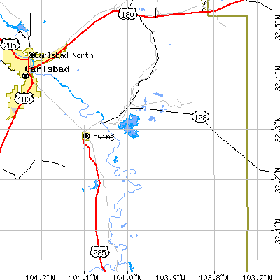Zip code 88256 close-up map