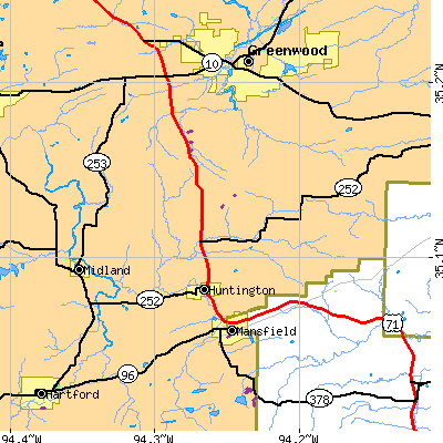 Zip code 72940 close-up map