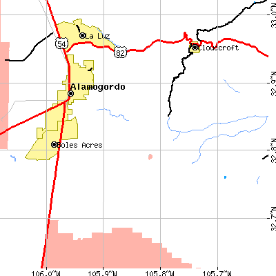 Zip code 88325 close-up map
