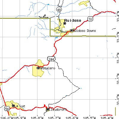 Zip code 88340 close-up map