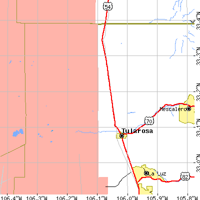 Zip code 88352 close-up map