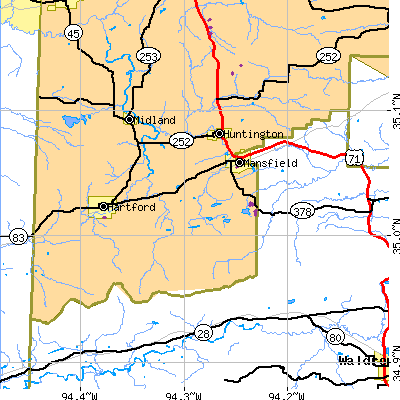 Zip code 72944 close-up map
