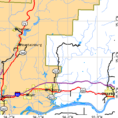 Zip code 72947 close-up map