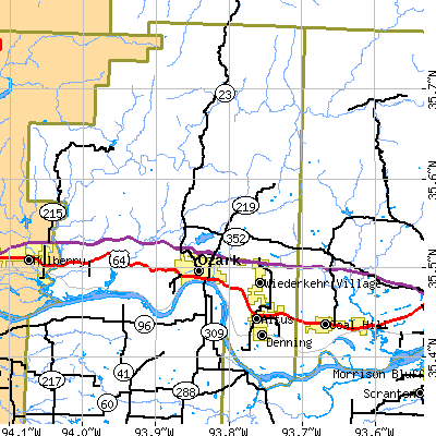 Zip code 72949 close-up map