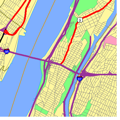 Zip code 10033 close-up map