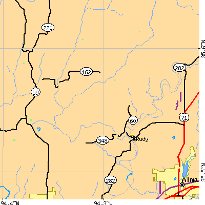 Zip code 72952 close-up map