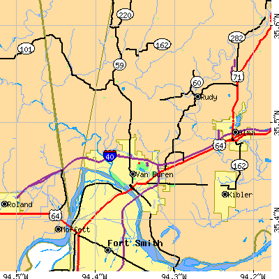 Zip code 72956 close-up map
