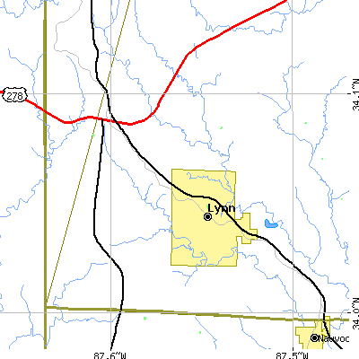 Zip code 35575 close-up map