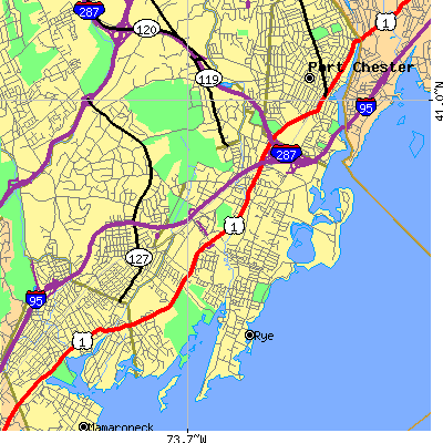 Zip code 10580 close-up map