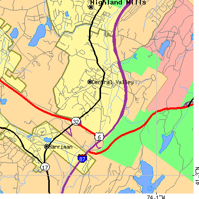 Zip code 10917 close-up map