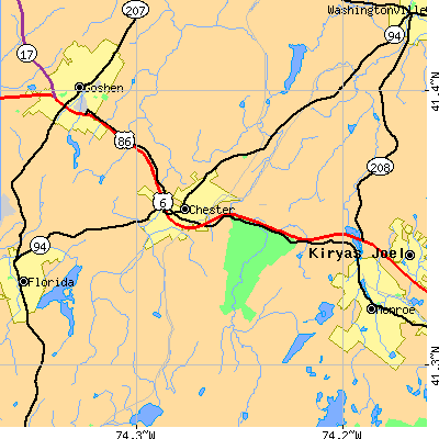 Zip code 10918 close-up map