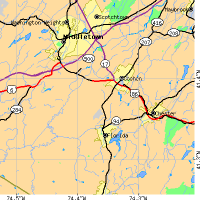 Zip code 10924 close-up map