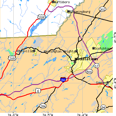 Zip code 10940 close-up map
