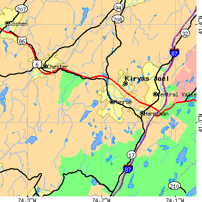 Zip code 10950 close-up map