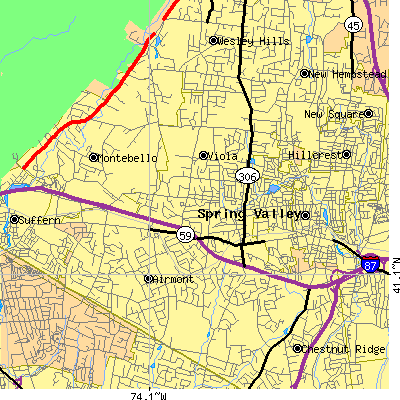 Zip code 10952 close-up map