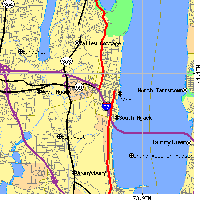 Zip code 10960 close-up map