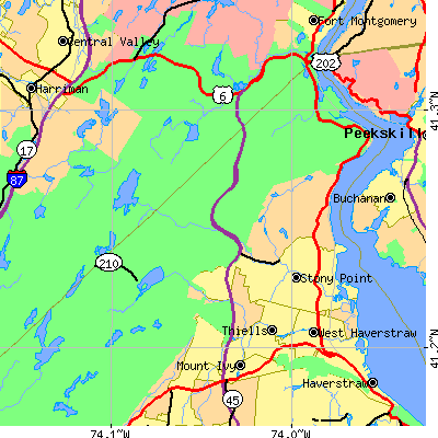 Zip code 10980 close-up map