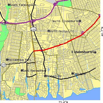 Zip code 11701 close-up map