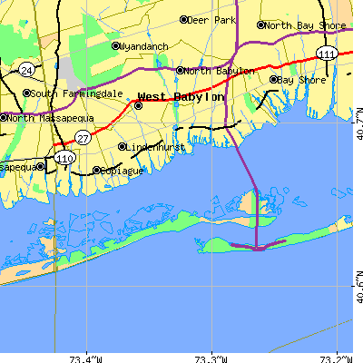 Zip code 11702 close-up map