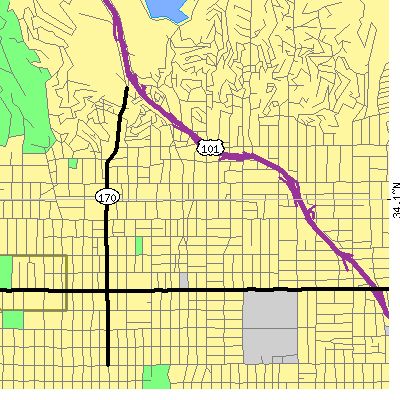 Zip code 90028 close-up map