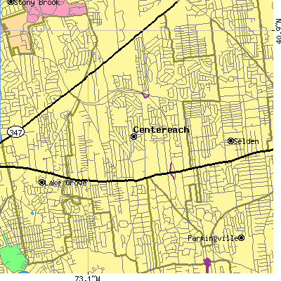 Zip code 11720 close-up map