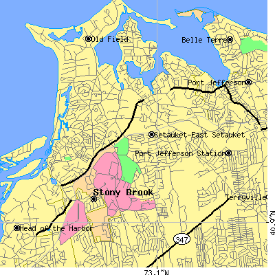 Zip code 11733 close-up map