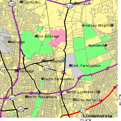 Zip code 11735 close-up map