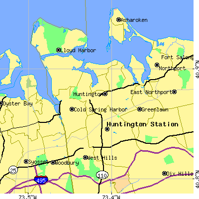 Zip code 11743 close-up map