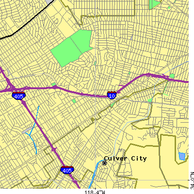 Zip code 90034 close-up map