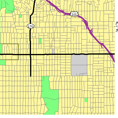 Zip code 90038 close-up map