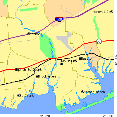 Zip code 11967 close-up map