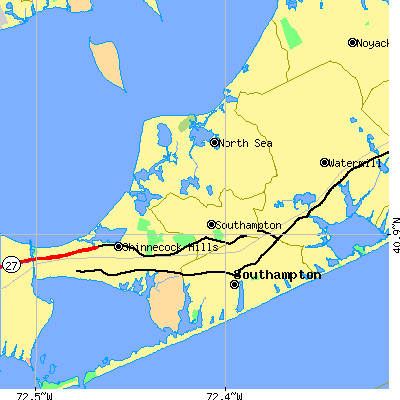 Zip code 11968 close-up map