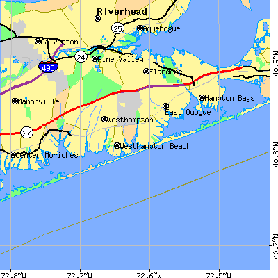 Zip code 11978 close-up map