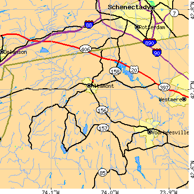 Zip code 12009 close-up map