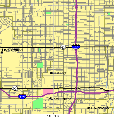 Zip code 90044 close-up map