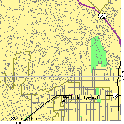 Zip code 90046 close-up map