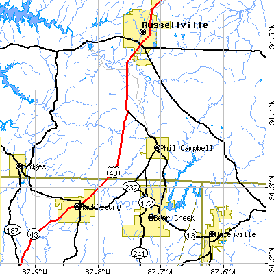 Zip code 35581 close-up map