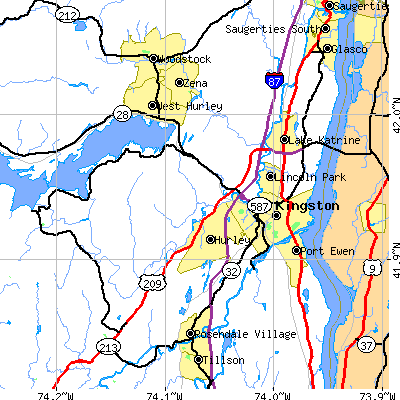 Zip code 12401 close-up map