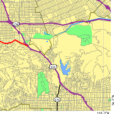 Zip code 90068 close-up map