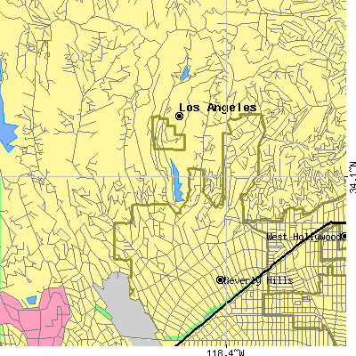Zip code 90210 close-up map