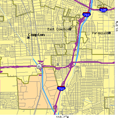 Zip code 90221 close-up map